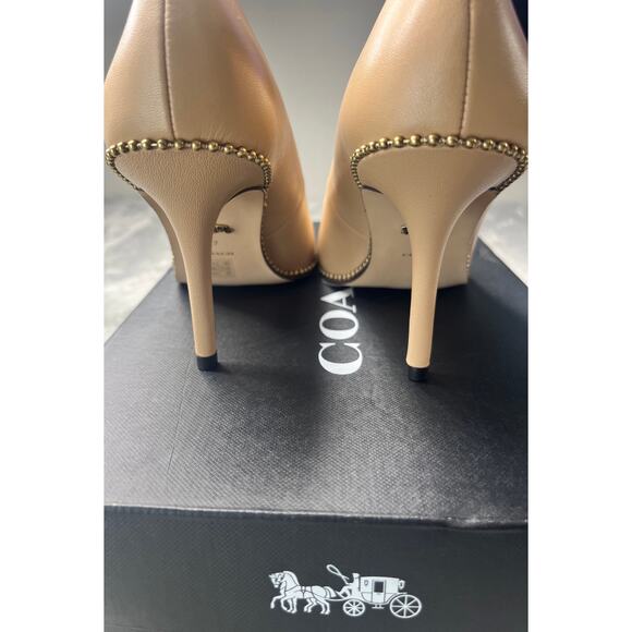 Coach Waverly Leather Pumps Beechwood Size 7 Bead-Trim Heels New In Box Women’s - Picture 2 of 5